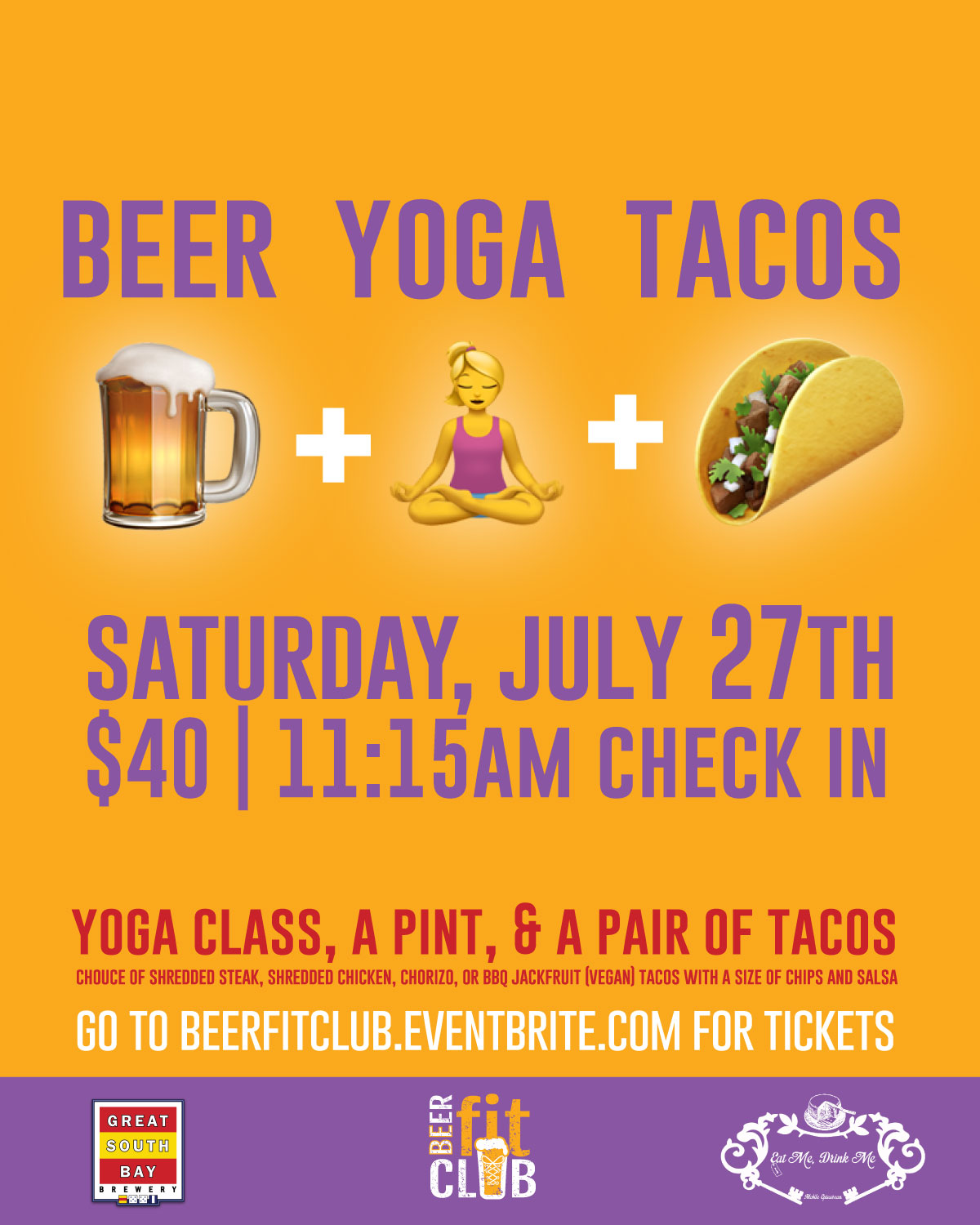 Beer + Yoga + Tacos at Great South Bay and Eat Me Drink Me